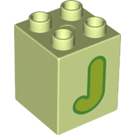 Duplo Brick 2 x 2 x 2 with Lime 'J' Print (31110pr0129)