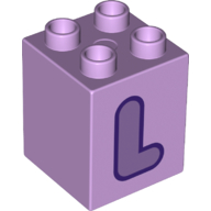 Duplo Brick 2 x 2 x 2 with Purple 'L' Print (31110pr0131)