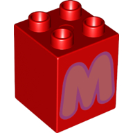 Duplo Brick 2 x 2 x 2 with Coral 'M' Print (31110pr0132)