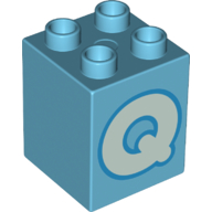 Duplo Brick 2 x 2 x 2 with Light Aqua 'Q' Print (31110pr0136)