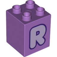 Duplo Brick 2 x 2 x 2 with Lavender 'R' Print (31110pr0137)