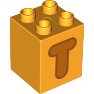 Duplo Brick 2 x 2 x 2 with Orange 'T' Print (31110pr0139)