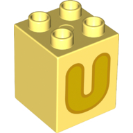 Duplo Brick 2 x 2 x 2 with Yellow 'U' Print (31110pr0140)