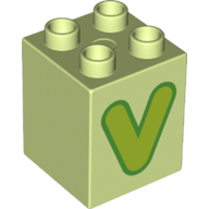Duplo Brick 2 x 2 x 2 with Lime 'V' Print (31110pr0141)