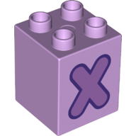 Duplo Brick 2 x 2 x 2 with Medium Lavender 'X' Print (31110pr0143)