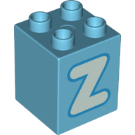 Duplo Brick 2 x 2 x 2 with Light Aqua 'Z' Print (31110pr0145)