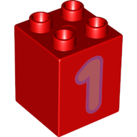 Duplo Brick 2 x 2 x 2 with Coral '1' Print (31110pr0147)
