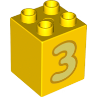 Duplo Brick 2 x 2 x 2 with Bright Light Yellow '3' Print (31110pr0149)