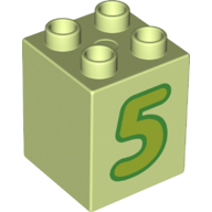 Duplo Brick 2 x 2 x 2 with Lime '5' Print (31110pr0151)