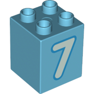 Duplo Brick 2 x 2 x 2 with Light Aqua '7' Print (31110pr0153)