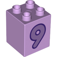 Duplo Brick 2 x 2 x 2 with Medium Lavender '9' Print (31110pr0155)