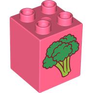 Duplo Brick 2 x 2 x 2, Broccoli, Cut Pear on Back Print (31110pr0165)