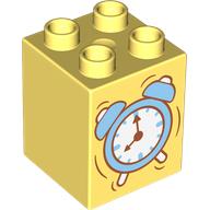Duplo Brick 2 x 2 x 2, Alarm Clock Print, Stuffed Bunny on Back print (31110pr0168)
