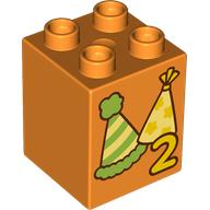 Duplo Brick 2 x 2 x 2 with '2', Party Hats print (31110pr0169)