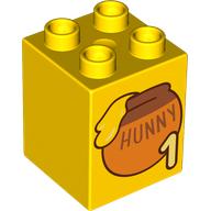 Duplo Brick 2 x 2 x 2 with '1', 'HUNNY', Honey Pot print (31110pr0170)