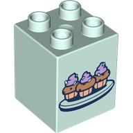 Duplo Brick 2 x 2 x 2 with Cupcakes on Plate print (31110pr0173)