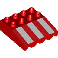Duplo Roofpiece Slope 33 4 x 4 with Awning Overhang - 3 Short White Stripes Print (31170pr0003)