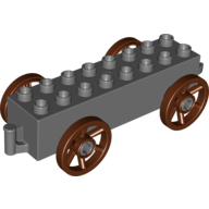 Duplo Wagon Base 2 x 8 x 1 1/2 with Large Reddish Brown Spoked Wheels (31174c04)