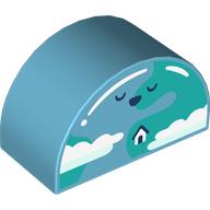 Duplo Brick 2 x 4 x 2 Curved Top with Earth, Face, and House print (31213pr9990)