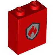 Brick 1 x 2 x 2 with Inside Stud Holder with Black/Silver Firefighter Badge print (3245cpr0007)