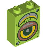 Brick 1 x 2 x 2 with Inside Stud Holder with Yellow Robot Eye, Silver/Copper Armor Plating print (3245cpr0008)