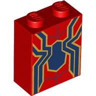 Brick 1 x 2 x 2 with Inside Stud Holder with Dark Blue Iron Spider-Man Logo, Gold Trim print (3245cpr0237)