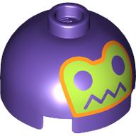 Brick Round 2 x 2 Dome Top, Vented Stud with Lime Face, Dark Purple Eyes/Mouth, Orange Border print (3262pr1035)