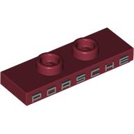Plate Special 1 x 3 with 2 Studs with Groove and Inside Stud Holder (Jumper) with Silver 'PORSCHE' print (34103pr0003)