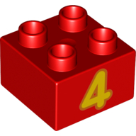 Duplo Brick 2 x 2 with Yellow '4' Print (3437pr0006)