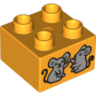 Duplo Brick 2 x 2 with Two Mice Print (3437pr0030)