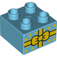 Duplo Brick 2 x 2 with Present with Yellow Ribbon and Bow over Polka Dot Gift Paper Print (3437pr0044)