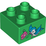 Duplo Brick 2 x 2 with Bluebird and Dark Pink Flower Print (3437pr0065)