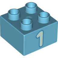 Duplo Brick 2 x 2 with Light Aqua '1' Print (3437pr0128)