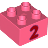 Duplo Brick 2 x 2 with Red '2' Print (3437pr0129)