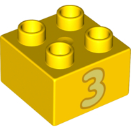 Duplo Brick 2 x 2 with Bright Light Yellow '3' Print (3437pr0130)