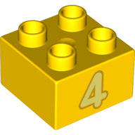 Duplo Brick 2 x 2 with Bright Light Yellow '4' Print (3437pr0150)
