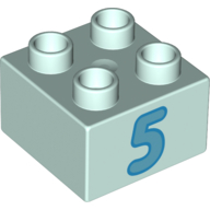 Duplo Brick 2 x 2 with Medium Azure '5' Print (3437pr0151)