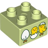 Duplo Brick 2 x 2, Three Eggs Hatching / Hatched, Yellow Chicks Print (3437pr0181)