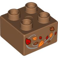Brick 2 x 2 with Red/Orange Blowing Leaves print (3437pr0183)
