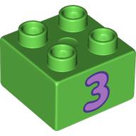 Duplo Brick 2 x 2 with Lavender '3' Print (3437pr0205)