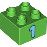 Duplo Brick 2 x 2 with Medium Azure '1' Print (3437pr0207)