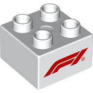 Duplo Brick 2 x 2 with Red 'F1' Logo print (3437pr0209)