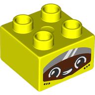 Duplo Brick 2 x 2 with Reddish Brown Face with Visor print (3437pr0210)