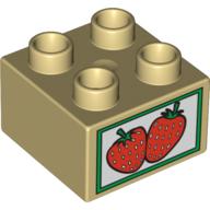 Duplo Brick 2 x 2 with Two Strawberries Print (3437pr9994)