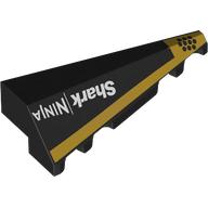 Wedge Sloped 2 x 5 Right with Gold Stripe, White 'Shark NINJA' print (3505pr0006)