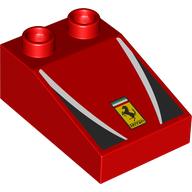 Duplo Brick 3 x 2 Slope 33° with Black and White Panels, Yellow Ferrari Logo print (35114pr0005)