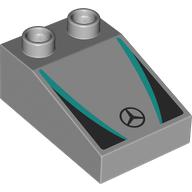 Duplo Brick 3 x 2 Slope 33° with Black and Dark Turquoise Panels, Mercedes Logo print (35114pr0008)