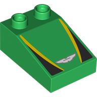 Duplo Brick 3 x 2 Slope 33° with Black and Yellow Panels, Aston Martin Winged Logo print (35114pr0011)