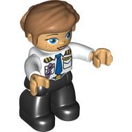 Duplo Figure with Thick Short Hair Combed over Forehead and Bun Nougat, Pilot Uniform, Black Legs (35499pr0003)