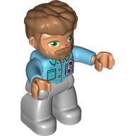 Duplo Figure with Thick Hair Combed Forward and Beard Nougat, Medium Azure Shirt, Light Bluish Grey Legs (35516c01pr0043)